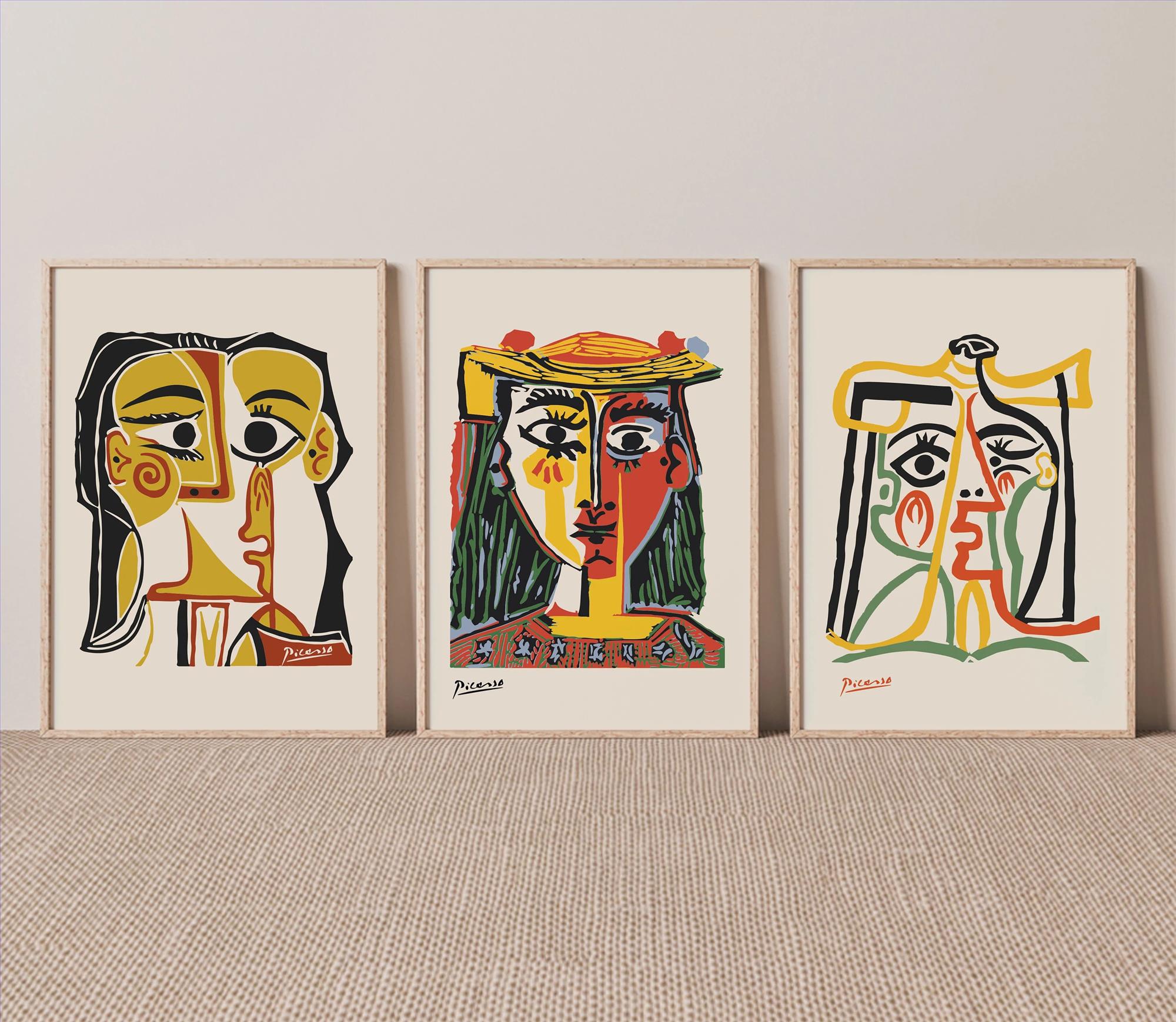 Picasso mujer cara tríptico pared arte minimalismo textura Pintura al óleo